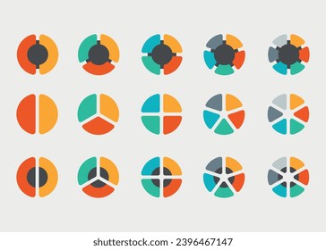Pie chart set. Colorful diagram collection with 2,3,4,5,6 sections or steps. Circle icons for infographic, UI, web design, business presentation. Vector illustration.