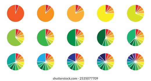 Pie chart set. Colorful diagram collection with. Circle icons for infographic.