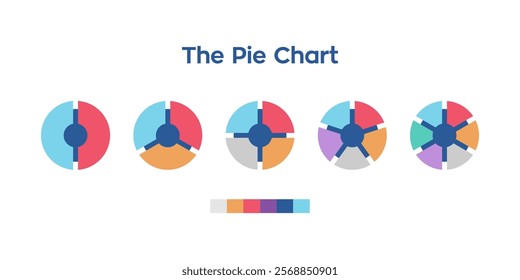 Pie chart set. Colorful diagram collection with 2,3,4,5,6 sections or steps. Circle icons for infographic, UI, web design, business presentation. Vector illustration.