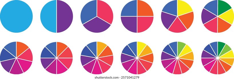 Pie chart set. Colorful diagram collection. Set of pie chart graph design.