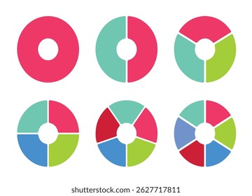 Pie chart set. Colorful diagram collection. Segment slice sign. 1,2,3,4,5,6,7,8,9,10 segment infographic. Wheel round diagram part symbol. 