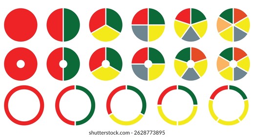 Pie chart set. Colorful diagram collection with 2,3,4,5,6 sections or steps. Circle icons for infographic, UI, web design, business presentation. Vector illustration