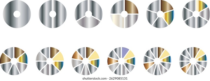 Pie chart set. Colorful diagram collection with 2,3,4,5,6 sections or steps. Circle icons for infographic, UI, web design, business presentation. Vector illustration.