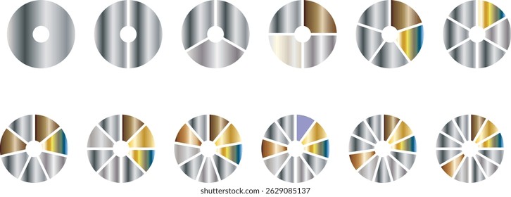 Pie chart set. Colorful diagram collection with 2,3,4,5,6 sections or steps. Circle icons for infographic, UI, web design, business presentation. Vector illustration.