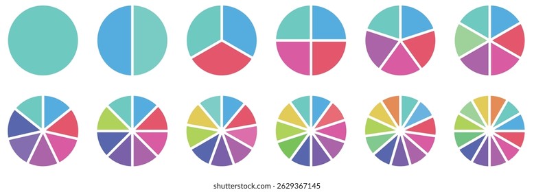 Pie chart set. Colorful Diagram collection with sections or steps. Vector illustration.