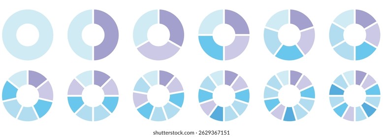 Pie chart set. Colorful Diagram collection with sections or steps. Vector illustration.