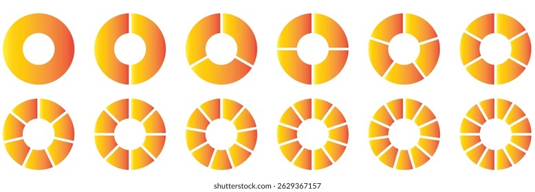 Pie chart set. Colorful Diagram collection with sections or steps. Vector illustration.