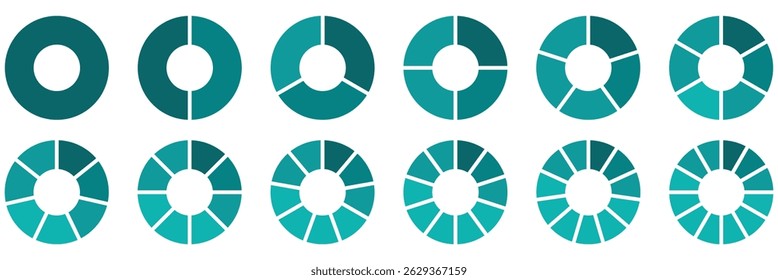 Pie chart set. Colorful Diagram collection with sections or steps. Vector illustration.