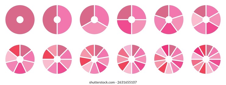 Pie chart set. Colorful diagram collection with 1,2,3,4,5,6 sections or steps. Circle icons for infographic, UI, web design, business presentation. Vector illustration.