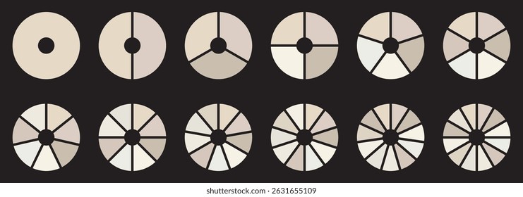Pie chart set. Colorful diagram collection with 1,2,3,4,5,6 sections or steps. Circle icons for infographic, UI, web design, business presentation. Vector illustration.