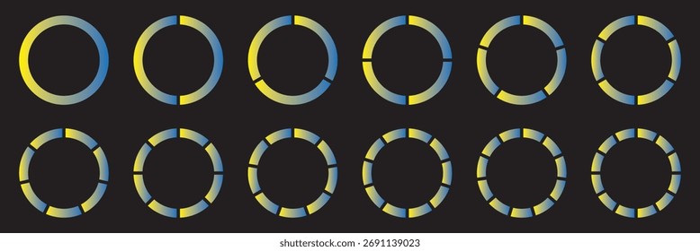 Pie chart set. Colorful diagram collection .Circle section graph. 1,2,3,4,5 segment infographic.