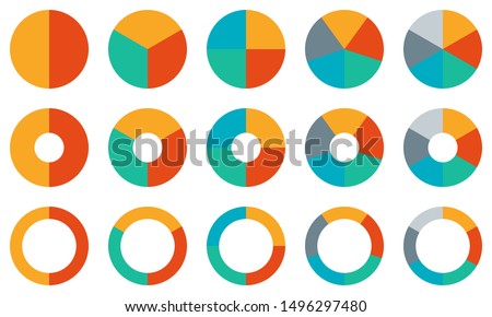 Pie chart set. Colorful diagram collection with 2,3,4,5,6 sections or steps. Circle icons for infographic, UI, web design, business presentation. Vector illustration.