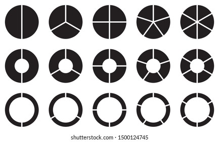 Pie chart set. Diagram collection with 2,3,4,5,6 sections or steps. Circle icons for infographic, UI, web design, business presentation. Vector illustration.