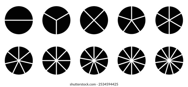 Conjunto de gráfico circular. colección de diagrama circular con. Iconos de círculo para infografía. Ilustración vectorial