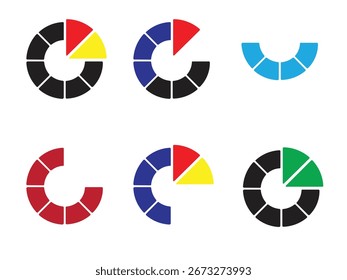 Conjunto de gráficos de pizza. Círculos de cor diferentes. Gráficos de diagramas coloridos. Ícones de círculos de progresso definidos.