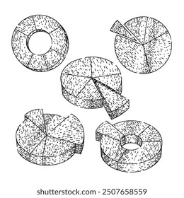 pie chart set hand drawn. statistics segments, proportions analysis, distribution categories pie chart vector sketch. isolated black illustration
