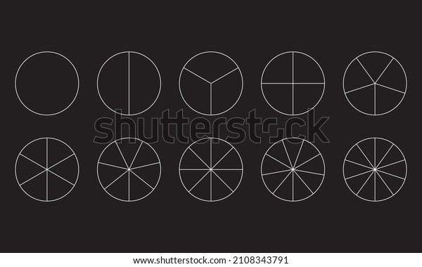Pie chart set, icon. 2,3,4,5,6 segment\
infographic. Geometric element. Segment slice sign. phase, circular\
cycle, outline graphic. Circle section graph line, round diagram\
part. Vector illustration