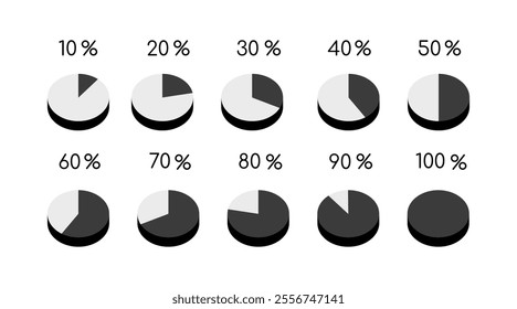 Pie chart set icons. Flat style. Vector icons.