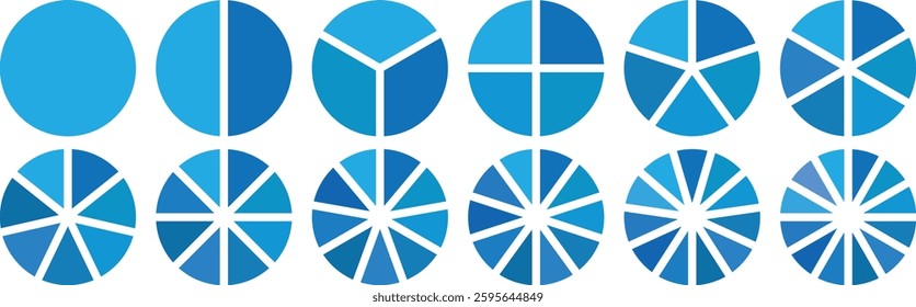 Pie chart set.Pie chart Infographic set. Circle diagram collection with sections or parts. Set of different color circles isolated. Infographic element round shape. Vector illustration
