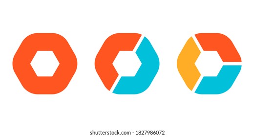 Pie chart set. Modern diagram graph with 1,2,3 steps or parts. Infographic template for business presentation. Vector illustration.