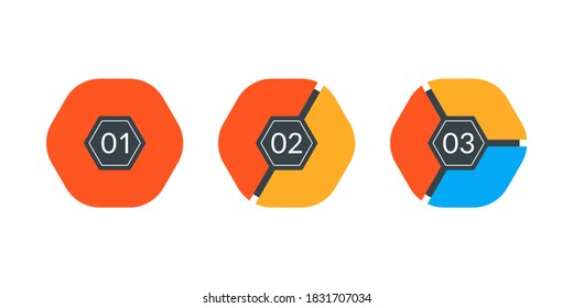 Pie chart set. Modern diagram graph with 1,2,3 steps or parts. Infographic template for business presentation. Vector illustration.