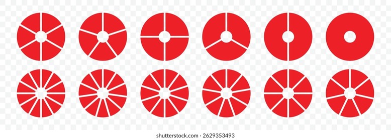 Pie chart set on white background. Colorful diagram collection with 2,3,4,5,6 sections or steps. Presentation chat set. Circle icons for infographic, UI, web design. Vector illustrator.