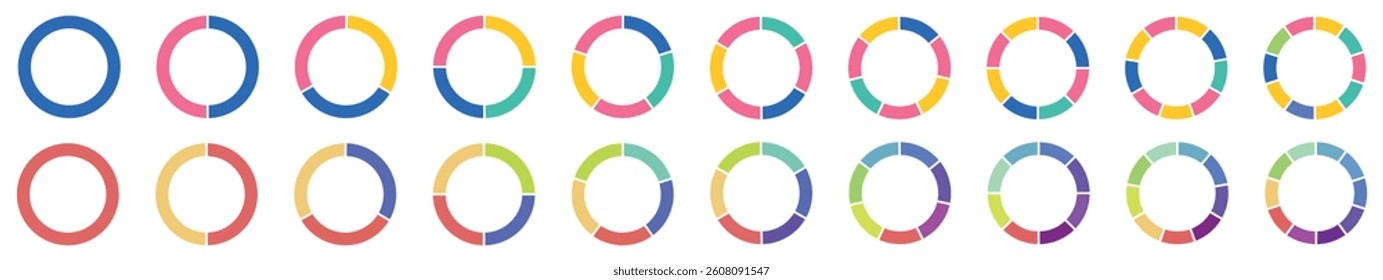 Pie chart set, segmented circle icons, circle diagram with sections or parts - vector-eps 10