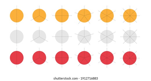 Pie chart set vector design. Vector circle with 2,3,4,5,6,7,8 sections or steps. Colorful circle icon for infographic, UI, or graphic resources.