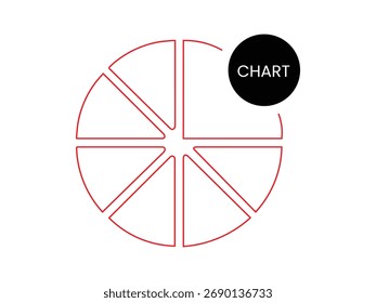 Gráfico circular con siete segmentos y el gráfico de la palabra aislado en el fondo blanco