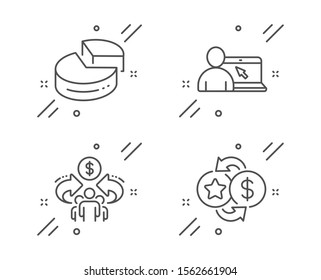 Pie chart, Sharing economy and Online education line icons set. Loyalty points sign. 3d graph, Share, Internet lectures. Change dollar. Technology set. Line pie chart outline icon. Vector