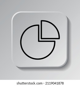 Pie Chart simple icon. Flat desing. Black icon on square button with shadow. Grey background.ai
