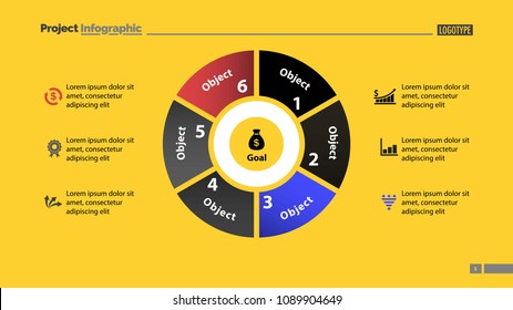 Pie chart with six parts template. Business data. Diagram, infographic, design. Creative concept for infographic, template, presentation. Can be used for topics like management, marketing, analysis.
