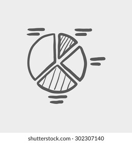 Pie Chart Sketch Icon For Web And Mobile. Hand Drawn Vector Dark Grey Icon On Light Grey Background.