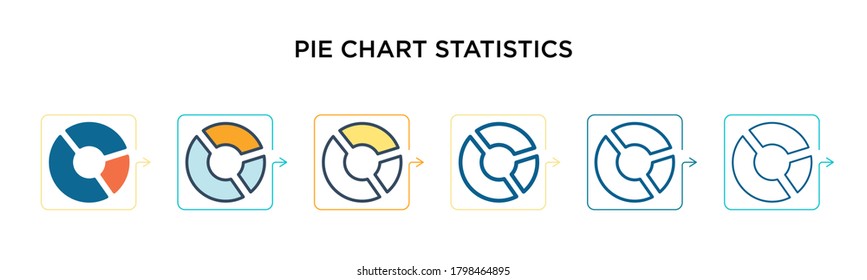 Pie chart statistics vector icon in 6 different modern styles. Black, two colored pie chart statistics icons designed in filled, outline, line and stroke style. Vector illustration can be used for 