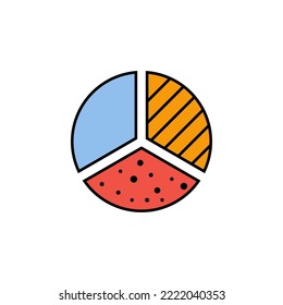 El gráfico circular indica el icono del esquema financiero. Elemento de icono de ilustración de finanzas. signos, símbolos se pueden utilizar para web, logotipo, aplicación móvil, interfaz de usuario, UX
