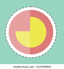 Pegatina de gráfico circular en línea de moda cortada aislado en fondo azul