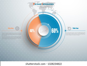 Pie chart template in blue orange color with glass in the center. Background for your documents, web sites, reports, presentations and infographic