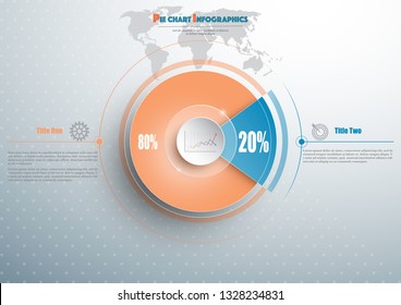 Pie chart template in blue orange color with glass in the center. Background for your documents, web sites, reports, presentations and infographic