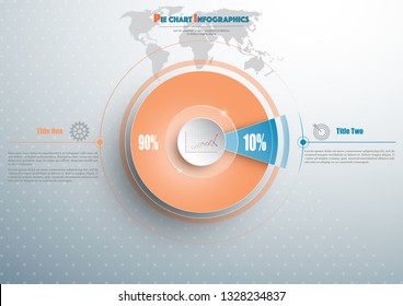 Pie chart template in blue orange color with glass in the center. Background for your documents, web sites, reports, presentations and infographic