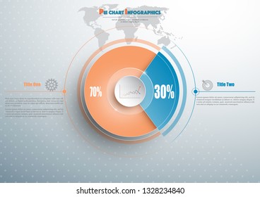 Pie chart template in blue orange color with glass in the center. Background for your documents, web sites, reports, presentations and infographic