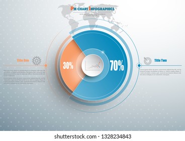 Pie chart template in blue orange color with glass in the center. Background for your documents, web sites, reports, presentations and infographic