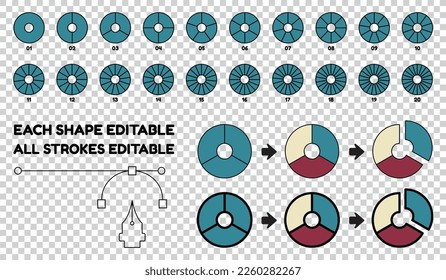 Pie Chart Template Icons - Different Editable Vector Illustrations Isolated On Transparent Background