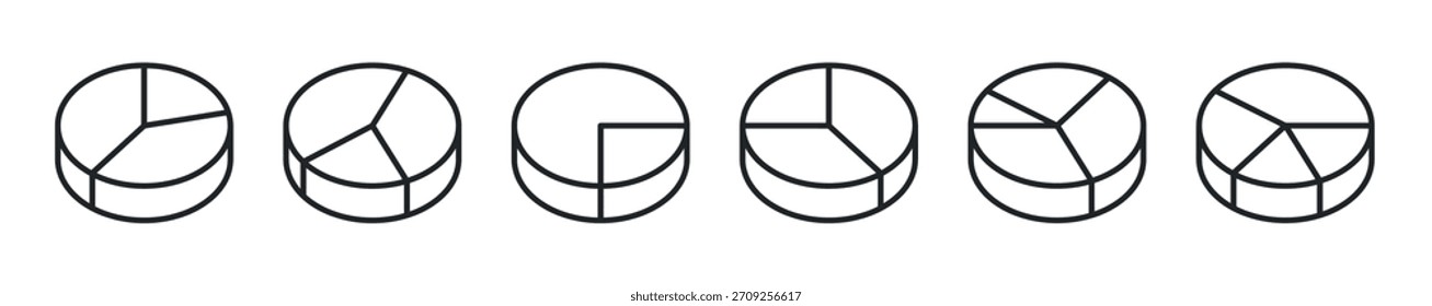 Conjunto de iconos de línea fina de gráfico circular. Iconos mínimos de Web