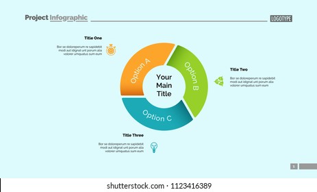Pie chart with three elements. Diagram, option graph, layout. Business data. Creative concept for infographics, presentation, project. Can be used for topics like marketing, analysis, workflow.