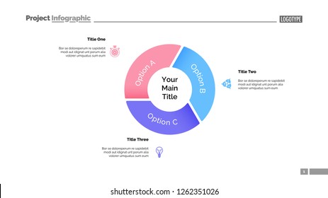 Pie chart with three elements. Diagram, option graph, layout. Business data. Creative concept for infographics, presentation, project. Can be used for topics like marketing, analysis, workflow.