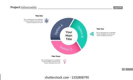 Pie chart with three elements. Diagram, option graph, layout. Business data. Creative concept for infographics, presentation, project. Can be used for topics like marketing, analysis, workflow.