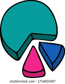 Pie chart. Three-dimensional. Color vector illustration. Graphic representation of data in the form of a sphere divided into shares. Business. Finance. Statistics on an isolated background. Cartoon.