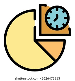 Symbol für die Zeitverwaltung des Tortendiagramms. Gliederungsdiagramm Zeit Management Vektor Symbol Farbe flach isoliert