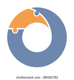Pie chart of two colored puzzles. Template infographics.
