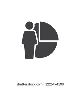 Pie chart and user vector icon. filled flat sign for mobile concept and web design. User statistics diagram simple solid icon. Symbol, logo illustration. Pixel perfect vector graphics